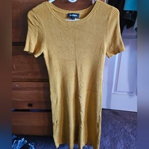 Express Golden Yellow Ribbed Midi Dress
